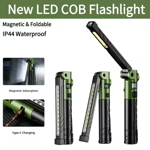Rechargeable LED Work Light Foldable Flashlight Power Display IP44 Waterproof Outdoor Camping Emerge