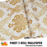 COD- Wallpaper stiker dinding promo PAKET 5 ROLL stiker dinding MOTIF BATIK GOLD stiker dinding kam