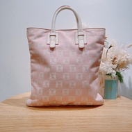 LOEWE 羅威復古糖果粉紅色手拿購物包包ANAGRAM MONOGRAM CANVAS AND LEATHER SHOPPER TOTE