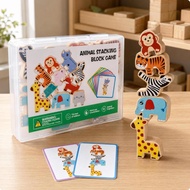 [whfashionkk] Wooden Creature Stacking Toy Illustrated Creature Stacking Blocks Compact Educational