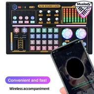 MUSLADY DJ18 Sound Mixer Board การ์ดเสียงสด DJ18 เอฟเฟกต์เสียงหลายแบบ ลดเสียงรบกวน ไฟหลากสีสันสำหรับ