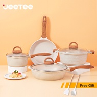 JEETEE ชุดเครื่องครัวไม่ติด 4PCS/3PCS/2CPS หินแกรนิตสีขาวชุดทำอาหารครัว