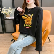 Baju T Shirt Perempuan Lengan Panjang T-shirt Plus Size Long Sleeve Blouse Clothes Round Neck