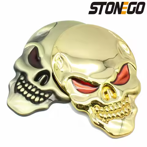 STONEGO 3D Metal Body Sticker Zinc Alloy Car Decoration Adhesive Skeleton Skull Bone Shape with Chro
