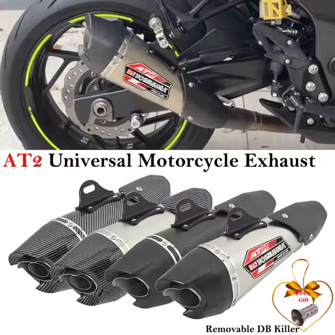 51MM Universal Motorcycle GP Exhaust Pipe AT2 Muffler Escape Moto Modified Carbon Fiber For ZX6R R1