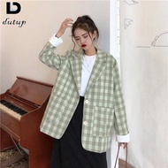 Women's Checked Blazer Korean Chic Loose Small Suit