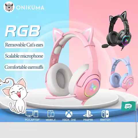 ONIKUMA K9 Wired Headphones with RGB Light Flexible HD Mic 3.5mm Gaming Headset Computer Earphones f