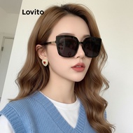 Lovito Casual Plain Metal Sunglasses for Women LNA32250 (White/Black) Lovito Kacamata Hitam Metal Po