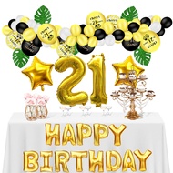66 Pcs Black Gold Cheers 21th Birthday Balloon Set,for 1 2 16 18 21 30 40 50 60 70 80 90 Birthday Pa