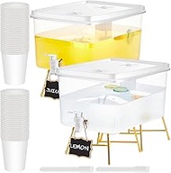 Sunnychicc 2 Pack 3.4 Gallon Beverage Dispensers with 60 Pcs Disposable Cups Plastic Drink Dispenser