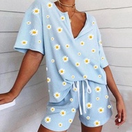 Women's Sleepwear Daisy Floral Print Short Set Pajamas For Women Pajama Set Sweet Short Sleeve T