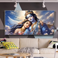 Radha Krishna พิมพ์ลายโปสเตอร์ศิลปะห้องนั่งเล่นตกแต่งบ้านตำนานแบบดั้งเดิมของอินเดียวัฒนธรรมลอร์ดผ้าใ