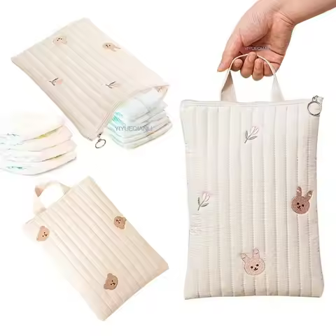 Cotton Baby Diaper Bag Nappy Pouch Travel Stroller Storage Bags South Korea's Ins Cute Bear Embroide