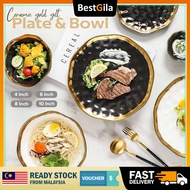BestGila MALAYSIA Microwave Oven Safe 4/6/8/10 Inches Dish Black Gold Ceramic Gilt Edge Tableware We