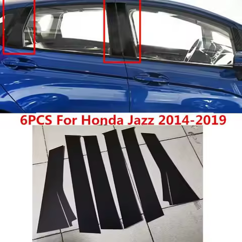 Glossy Black Door Window Pillar Post Cover Trim For Honda Fit Jazz GK5 2014-2019