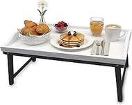 Relaxdays Bamboo Bed Tray, H x W x D: 20 x 50 x 30 cm, Serving Tray with Feet, Handles, Breakfast in