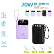 《READY STOCK 》20W 20000mah Power Bank Portable Fast Charging Cute Mini Powerbank Battery Come With 4 in1Cable