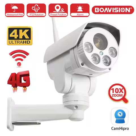 4K 8MP 4G SIM Card PTZ IP Camera WIFI Audio 5X 10X Optical Zoom 5MP CCTV Security Bullet Cameras Out