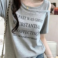 [Free Shipping] Korean Version 2026 Summer New Style Two-Piece T-shirt Off-Shoulder Letter Printed S