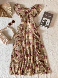 Đầm maxi voan hoa dáng dài cổ chun siêu tây sang chảnh A2031