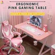 SnugHome โต๊ะเล่นเกม สีชมพู เก้าอี้เล่นเกมส์ สีชมพู โต๊ะคอมพิวเตอร์ RGB มีรูปทรงขาZ โต๊ะคอม มีไฟ RGB มีไฟ LEDสวย ไม่แสบตา หน้าโต๊ะหุ้มคาร์บอ
