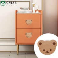 CHLIZ Cupboard Knob, Wooden with Screw Drawer Knob, Cute Single Hole Design Bear Shape Door Handle Home