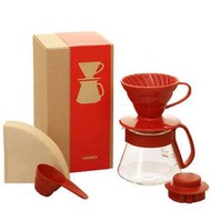 『德記儀器』《HARIO》V60紅色01濾杯咖啡壺組 (磁石濾杯+咖啡壺+濾紙+量匙/VDS-3012R)