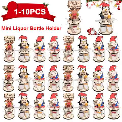 1-10PC Christmas Mini Wine Bottle Holder Mini Liquor Bottle Holder Funny Stand Bottle Rack Wooden Ch