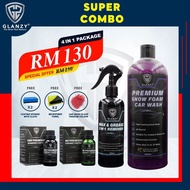 Glanzy Super Combo Pack (9H Ceramic Coating + 10H Diamond Coating + Wax & Grease Remover + Snow Foam