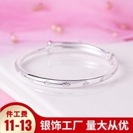Korean-style student silver bracelet for women, adjustable solid sterling silver bangle with four-le