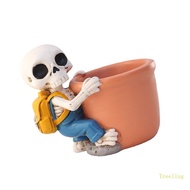 Treeling Playful Skeleton Backpack Flower  Perfect For Mini Plant And Succulents Resin Construction 