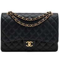 Chanel Black Quilted Caviar Maxi Classic Double Flap Bag Gold Hardware, 2022
