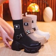 KY-DBrand Shoes Height Increasing Insole8cmBlack Martin Boots Women2023Autumn New Stretch Socks Boots Platform Ankle Boo