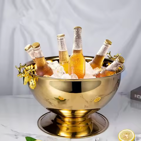 3L/13.5L 304 Stainless Steel Deer Head Ear Champagne Bowl Beer Bucket Keg Food Grade for Red Wine Be