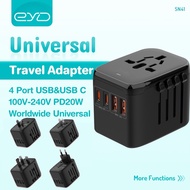 EYD SN41 Universal Adapter Travel International Adapter Plug Charger With 2 USB-C &amp; 2 USB-A (100V-250V~8A)
