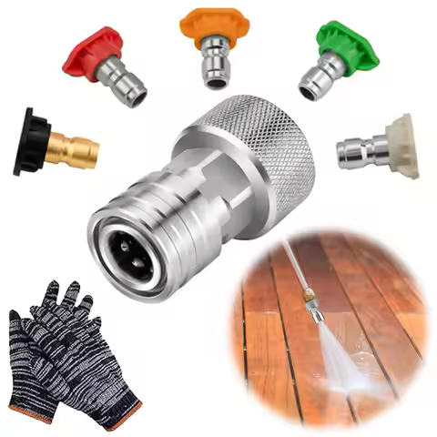 Garden Hose to Pressure Washer Adapter w/5PCS Spray Nozzle Tips&Glove 3/4” GHT to 1/4” Quick Connect
