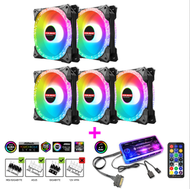 全城熱賣 - COOLMOON魔鑽AS2機箱風扇 12cm雙光圈台式電腦散熱靜音rgb風扇（魔鑽黑5個+音樂ARGB控制器套裝）