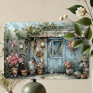 1pc Vintage Metal Wall Decor With Floral Design & Butterfly Accents, Garden Shed Shape For Home Yard