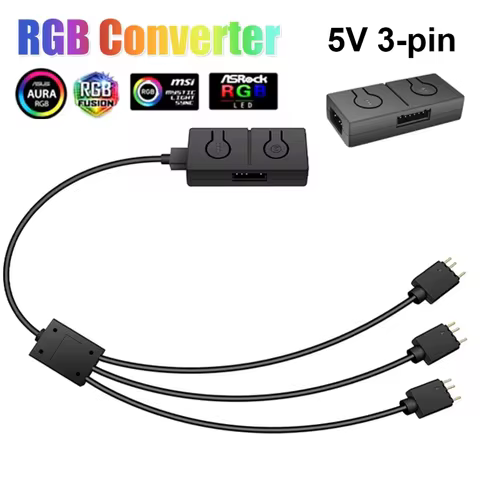 RGB Fan Converter 3-Way Splitter 50 Color Mode Transfer Hub 5V 3Pin ARGB To 12V 4 Pin ARGB Light Tra