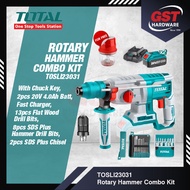Total Cordless Rotary Hammer TOSLI23031 Combo Set come with Set of Drill Bits and Chisel