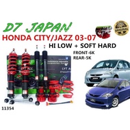 D7 City Jazz 03-07 Hi Low Soft Hard Body Shift Adjustable Coilover Set