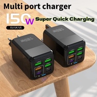 150W Multi Port Flash Charger 4USB+2PD Fast Charger 5V 2.4A USB Type C Power Adapter Fast Charging H