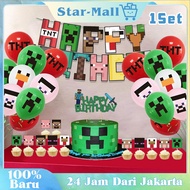 35Pcs Minecraft Birthday Decoration Package Set Minecraft Pixel Game Cake Fork/ Birthday Banner Ball
