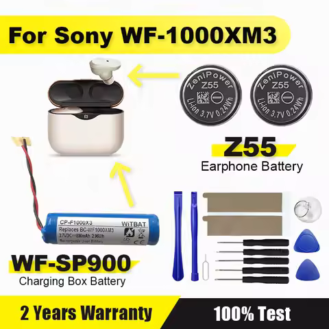 New XDOU 3.7V Z55 Battery For Sony WF-SP700N WF-1000X WF-1000XM3 WF-SP900 TWS Earbuds Earphone CP125