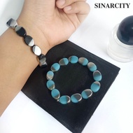 Gelang Manik Kristal Bentuk Bulat Pipih Kaca India Corak Abstrak Biru Hitam Abu Abu Aesthetic | Gela