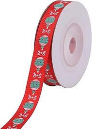 Red Christmas Ribbon for Crafts Polyester Christmas Grosgrain Ribbon for Gift Wrapping, Crafts, Hair Bow, Christmas Tree &amp; Wreath Decor, Xmas Party Supplies, Candies &amp; Bow Printed, 10mm x 1 Metre
