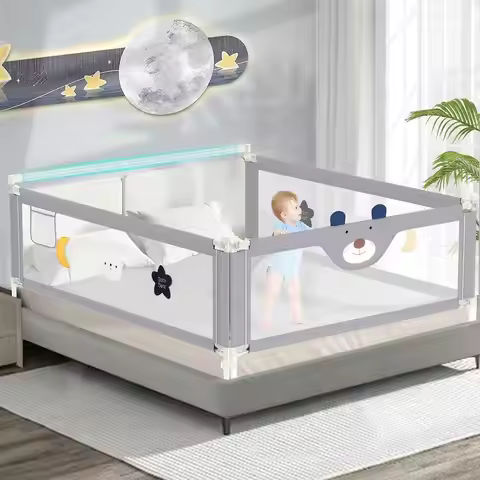 Adjustable Toddler Bed Rail Guard, 3-Piece, Fits Twin/Full/Queen/King Beds, 74.8 x 74.8 x 39