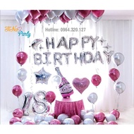 BIRTHDAY DECORATION SET 18T PINK SILVER TONE 10 (FREE HAND PUMP, 2 ROLLS OF SILICON ADHESIVE, 10M RI