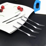 [Tech] 6pcs creative stainless steel fruit sign two tooth fork cake dessert fork Boutique