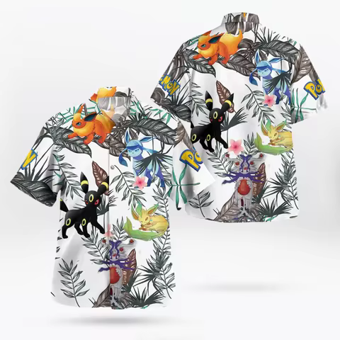 Tropi Pokemon Eevee Pokemon Hawaiian Shirt For Fans Pokémon graphic T-shirt Summer Sports Men's T-Sh